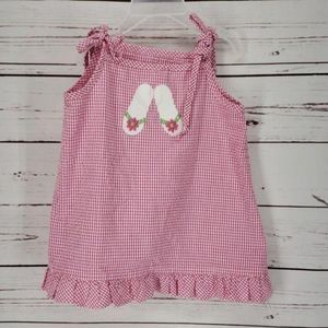 Rags Land Pink Gingham Flip Flop Applique Tie Shoulder Ruffle Top Size 3